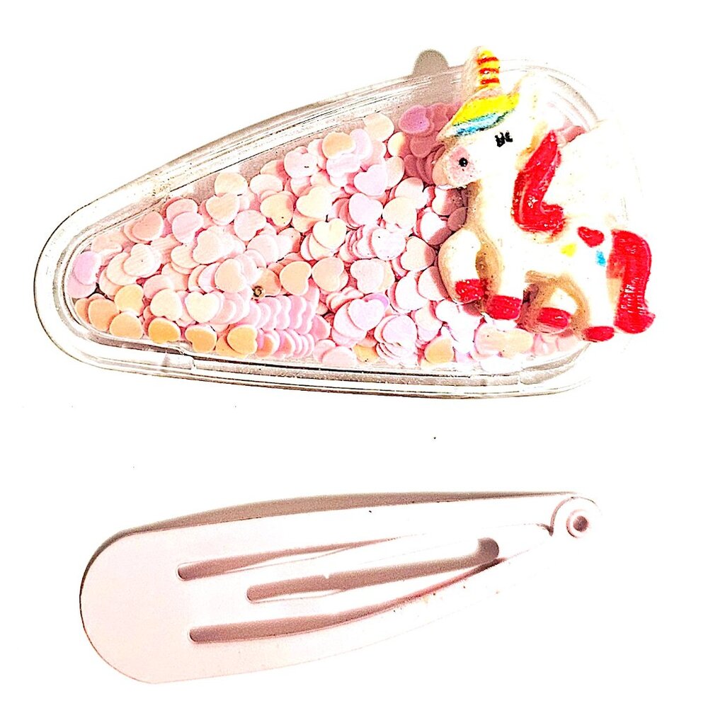 Unicorn Shaker Hair Clip Set Pink Snap Barrettes Rainbow Kawaii Confetti Gift